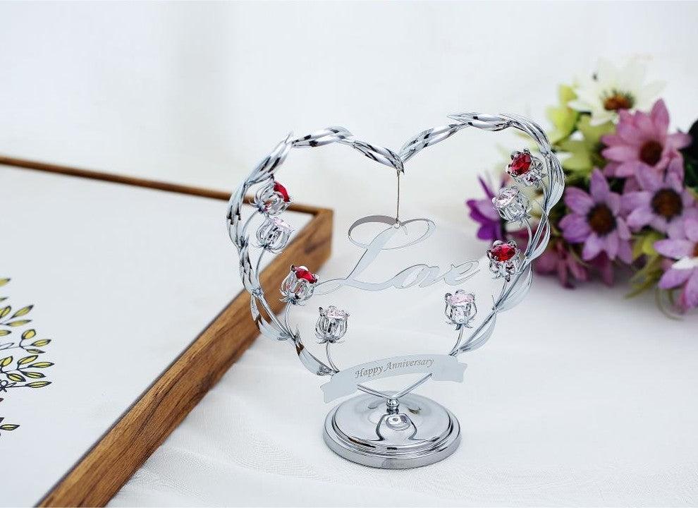 Chrome Plated Silver Happy Anniversary Table Top Ornament