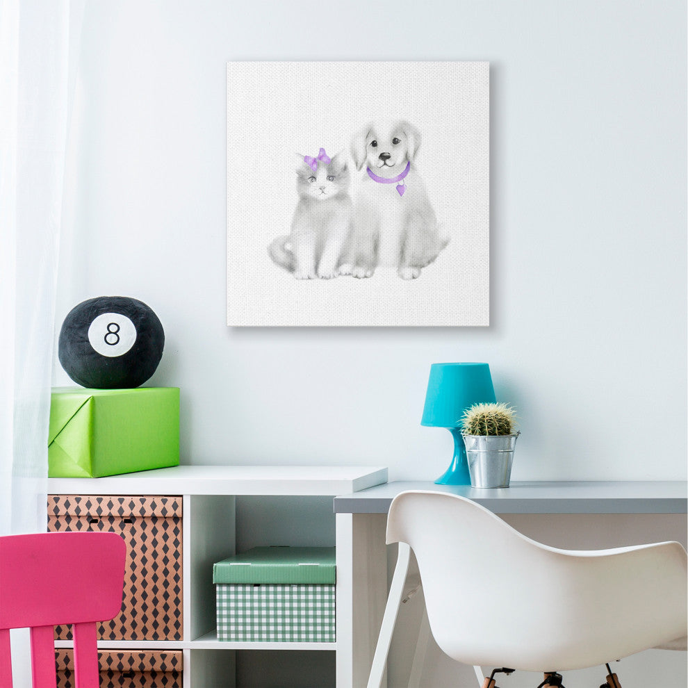 Cartoon Baby Cat And Dog Family Pet Animal, 30"x30"