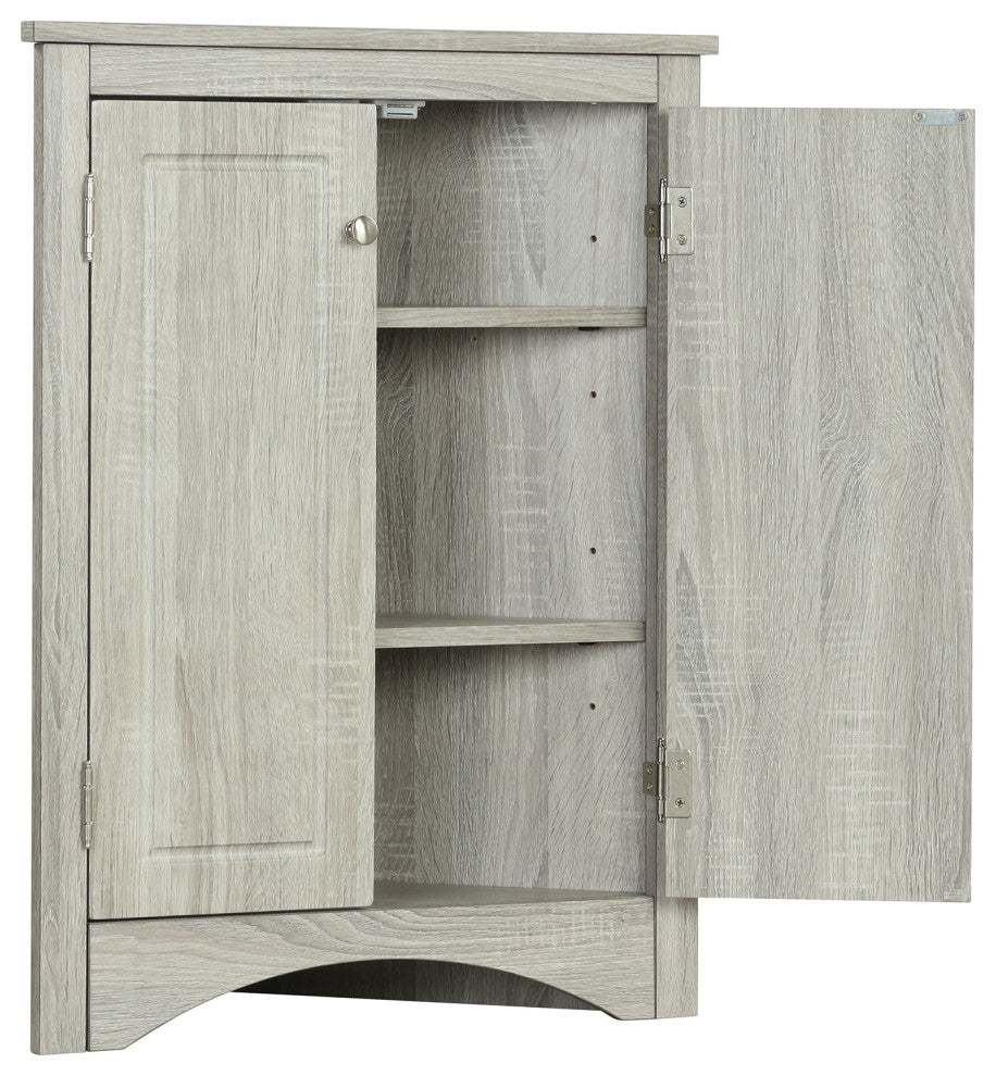Stylish Triangle Bathroom Storage Cabinet with Adjustable Shelves, Oak