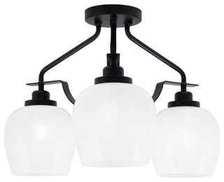 Odyssey 3 Light Semi Flush Mount, Matte Black Finish, 6" White Marble Glass