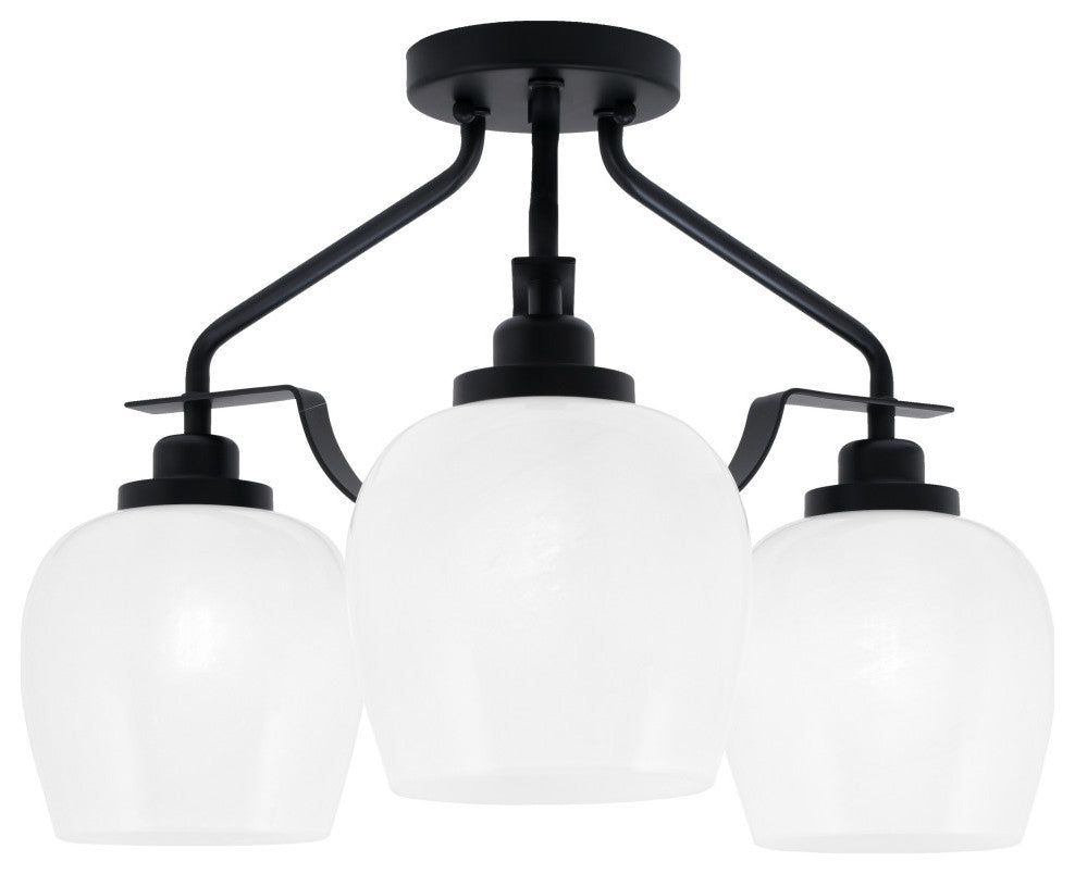 Odyssey 3 Light Semi Flush Mount, Matte Black Finish, 6" White Marble Glass