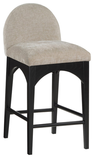 Waldorf Chenille Upholstered Stool, Black, Chenille, Natural Finish, Beige, Chenille Fabric, Black Finish