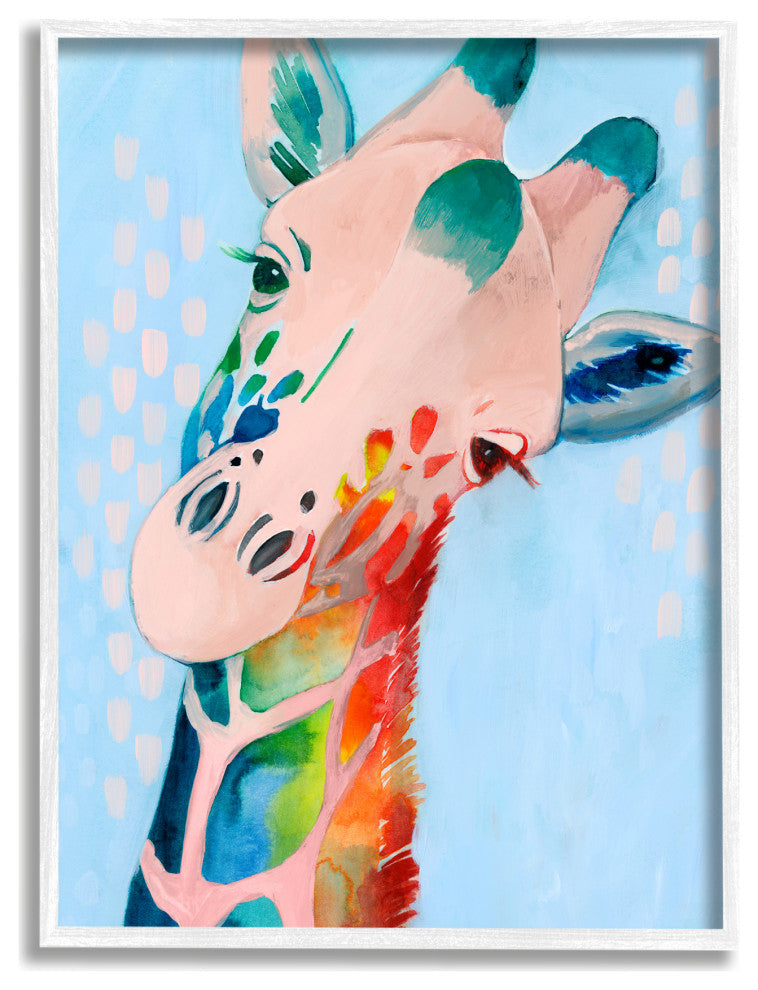 Colorful Abstract Giraffe Animal Rainbow Blue Drawing, 11 x 14