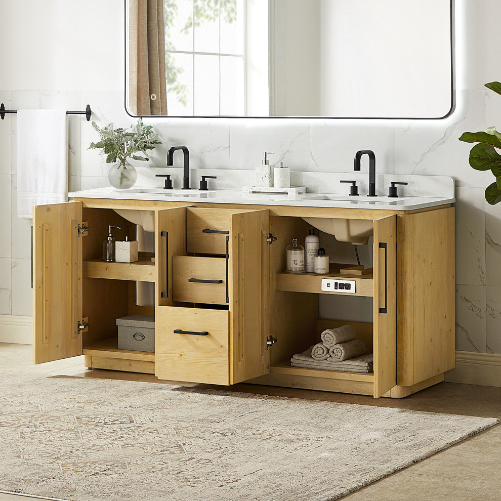 Serene Bathroom Vanity, Nature Brown, 72", No Mirror