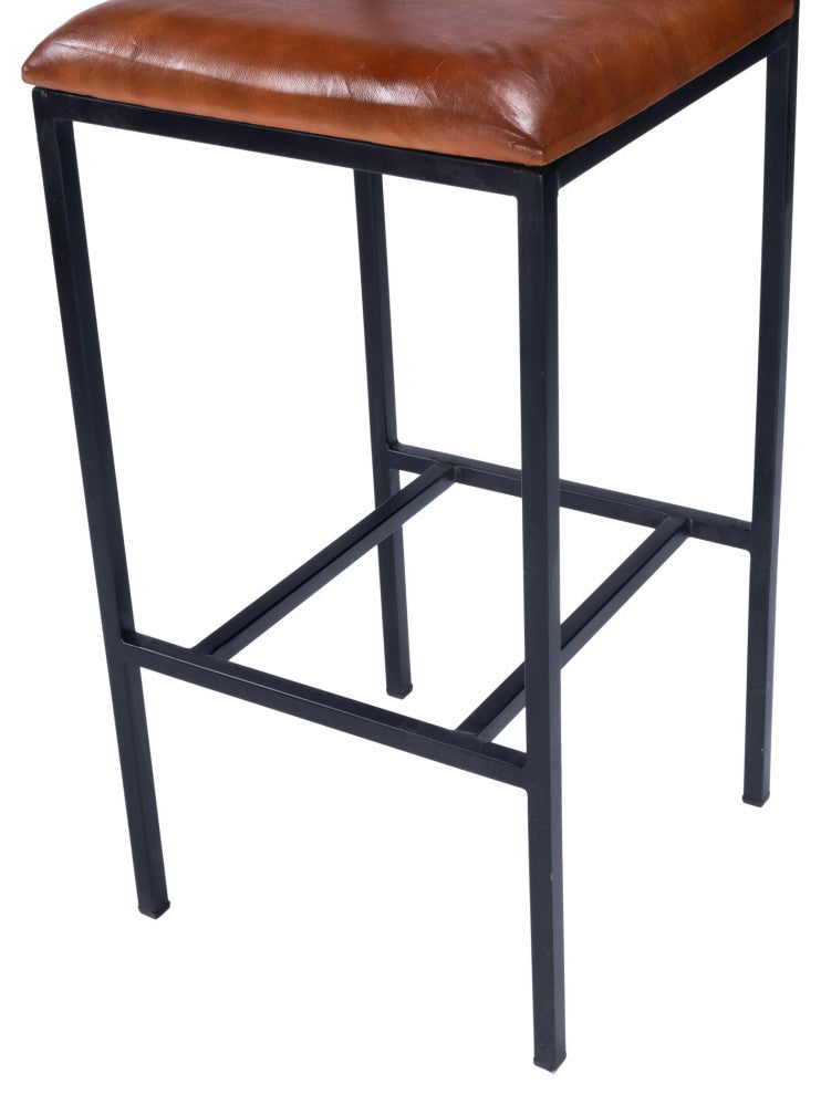Classic Leather and Metal Bar Stool