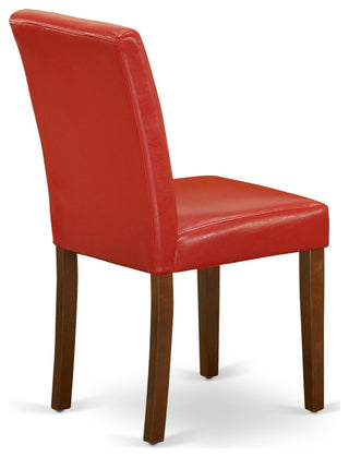 5Pc Square 36" Table, Four Parson Chair, Pu Leather Color Firebrick Red