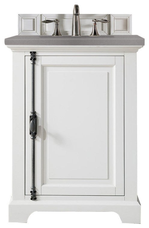 Providence 26" Single Vanity Cabinet, Bright White,, 3 Cm Gray Expo Quartz Top