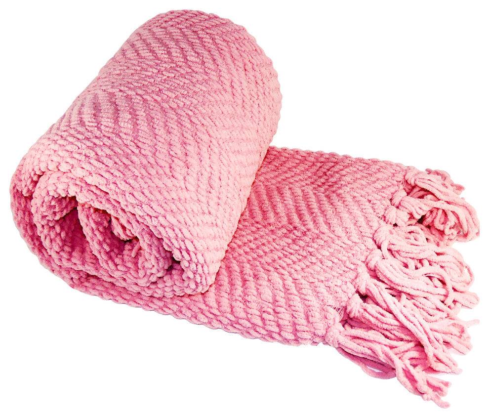 Tweed Knitted Throw Blanket, Strawberry Ice, 60"x80"