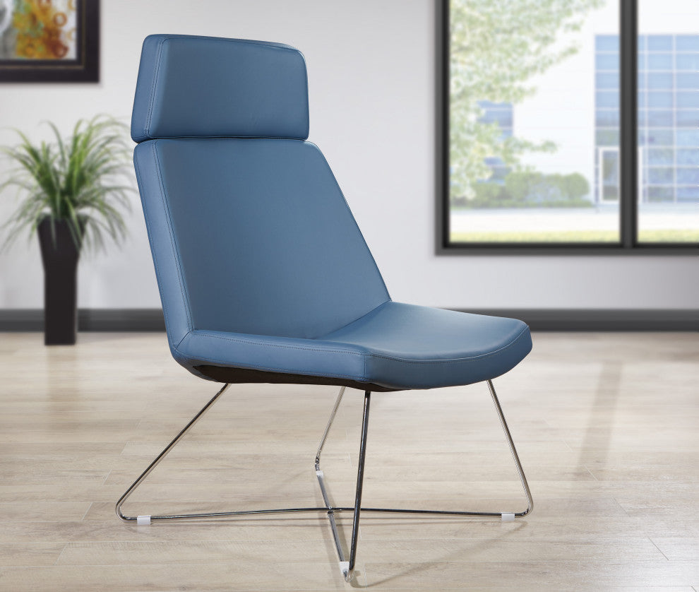 Geena Guest Chair, Dillon Blue With Chrome Sled Base