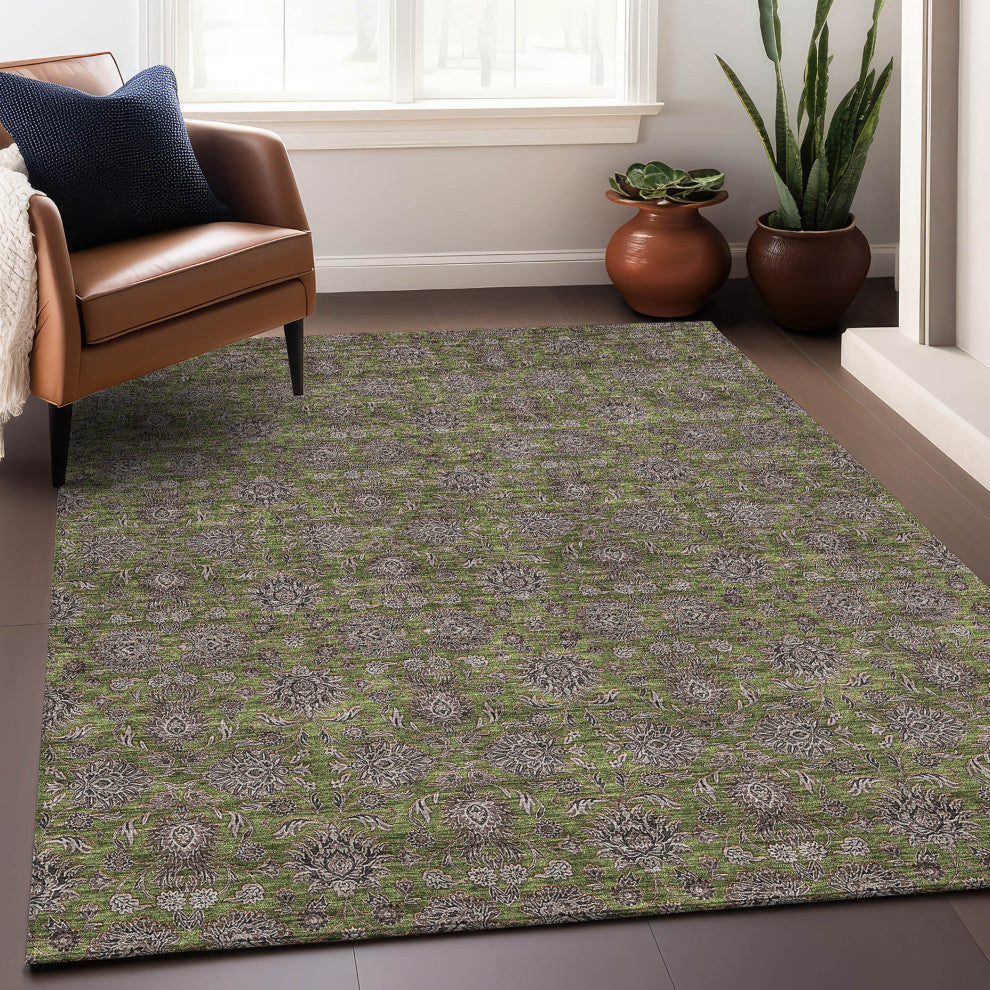 Premium Machine Washable Mayfield AMF702 Olive 10' x 14' Rug