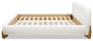 Alpine Sherpa Modern Platform Bed, Ivory White Boucle, King