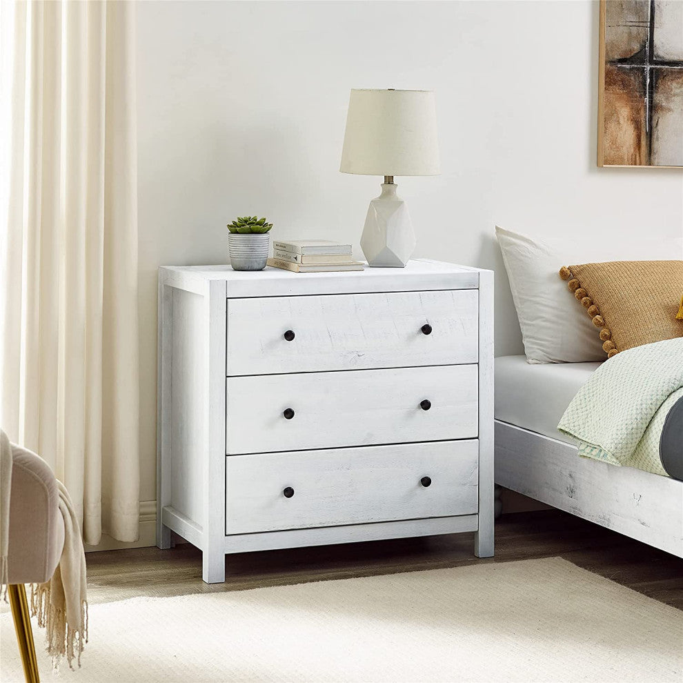 Rustic Wood with 3-Drawer Dresser, White Washed