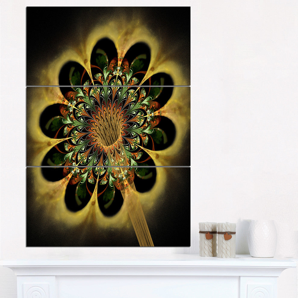 "Dark Yellow Flower Rounded Petals" Metal Wall Art, 3 Panels, 28"x36"