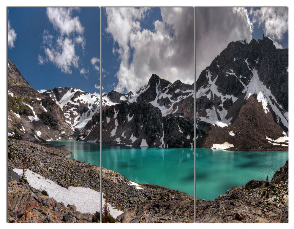 Distant Mountains and Mountain Lake, Landscape Canvas Art Print, 36x28, 3 Panels