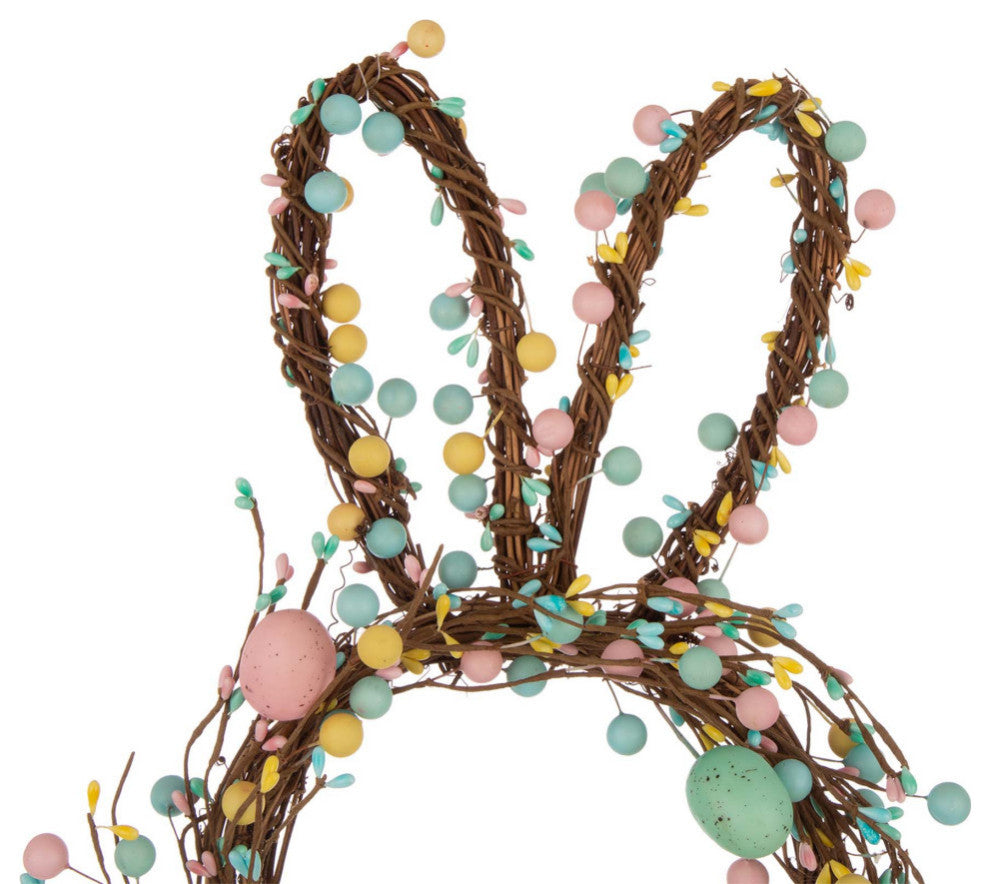 24.5" Easter Bunny Shaped Wreath With Eggs and Satin Ribbon Bow