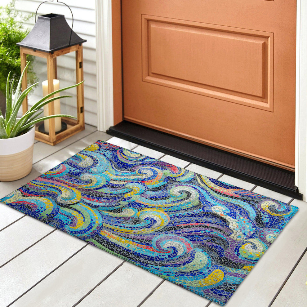 Indoor/Outdoor Seabreeze SZ14 Indigo Machine Washable 1'8" x 2'6" Rug