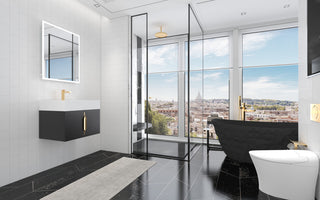 CastelloUSA Amazon 24" Wall Mounted Bathroom Vanity Set, Black, White Top, Gold