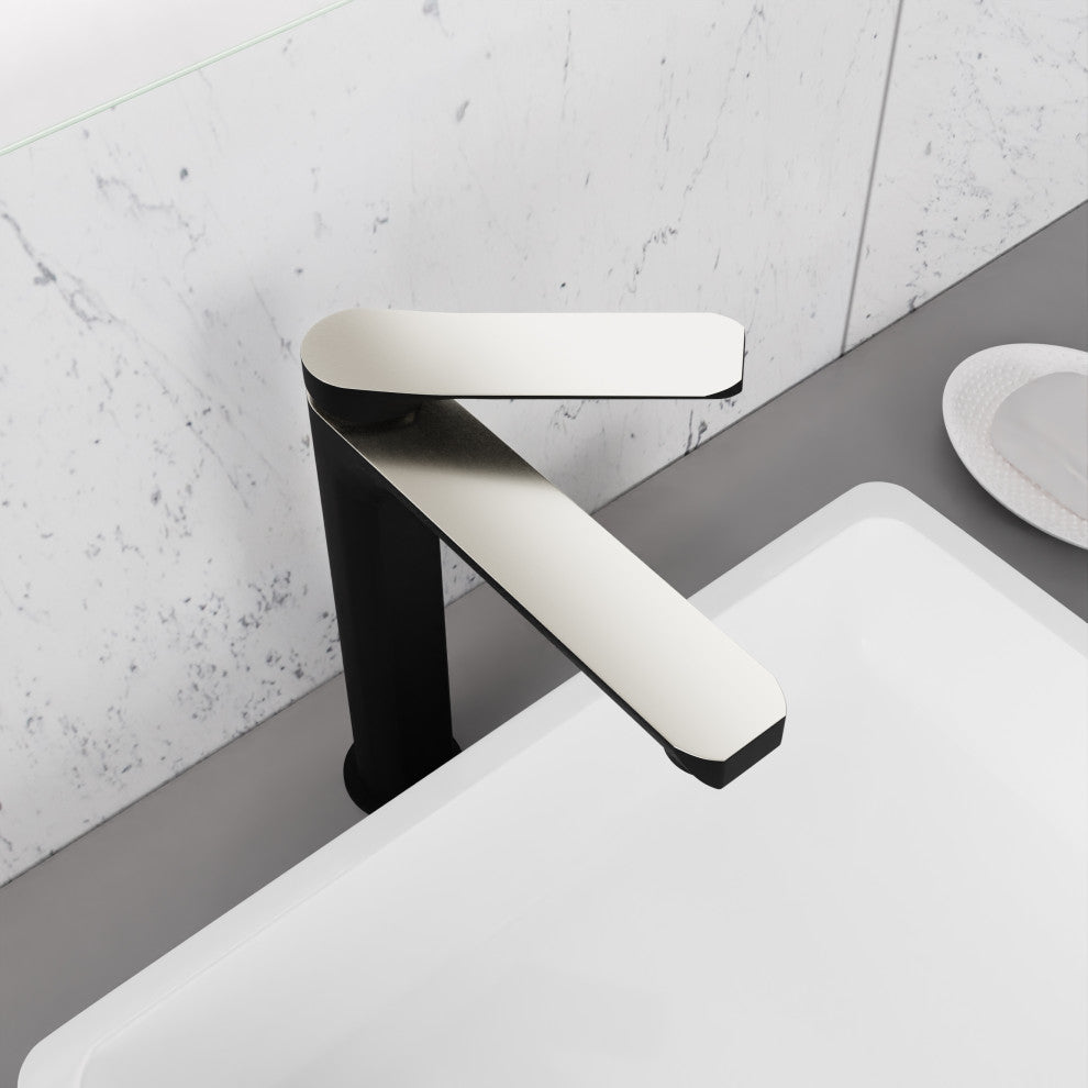 1-Handle Bathroom Vessel Sink Faucet, Matte Black and Brushed Nickel