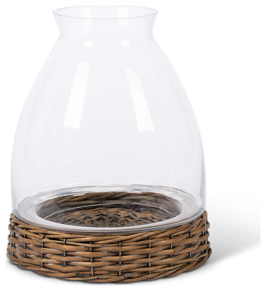 10.2"x12.9" Glass and Rattan Cloche