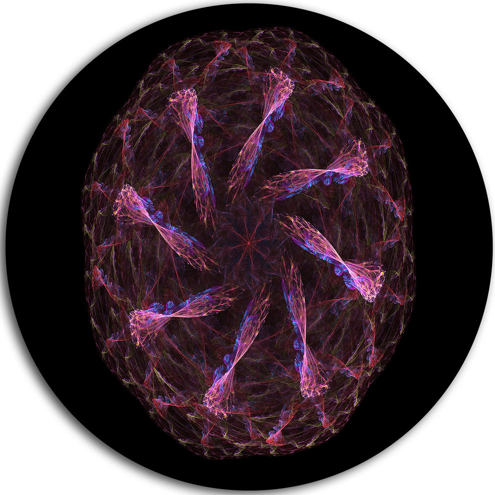 Glowing Purple Radial Fractal Flower Art, Floral Round Wall Art, 11"