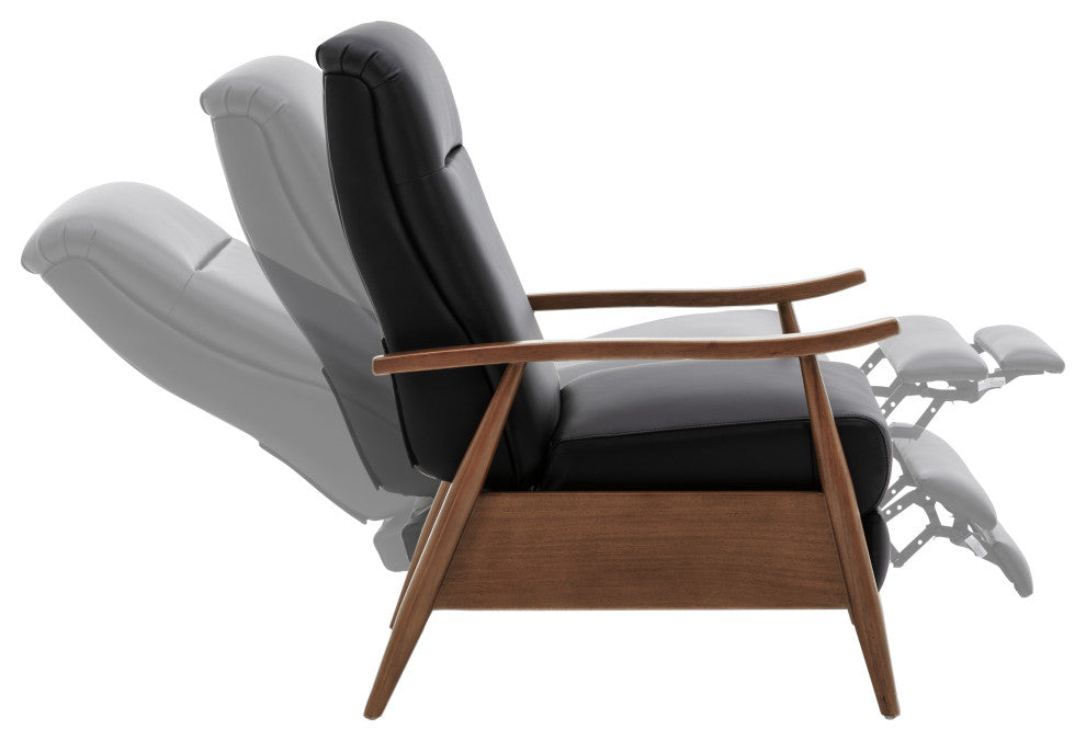 Fairview Leather Wood Arm Push Back Recliner, Black