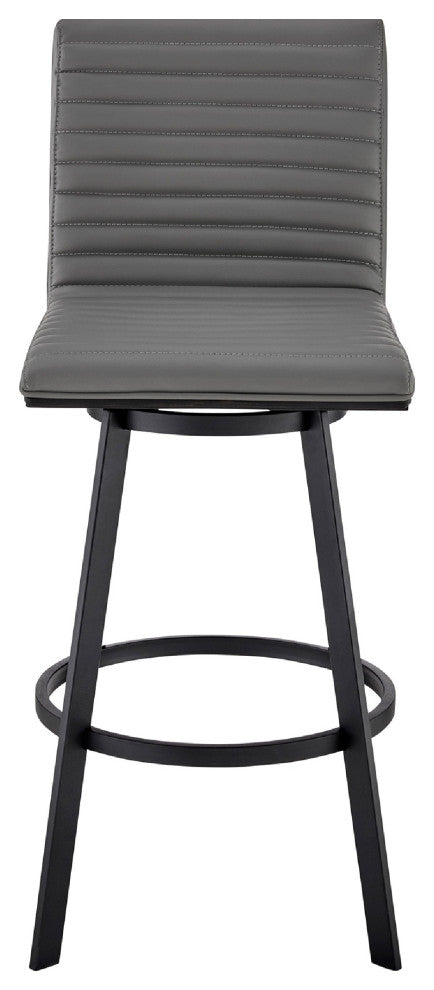 Benzara BM271163 Swivel Barstool With Horizontal Channel Stitching, Black & Gray