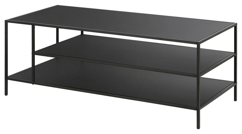 46" Black Steel Coffee Table With Two Shelves