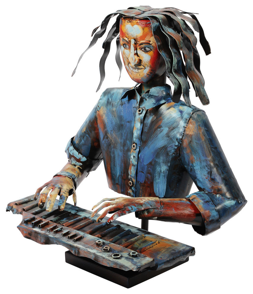 "Homme" Iron Hand-Painted Colorful Art Sculpture, Multi Color, The Pianist