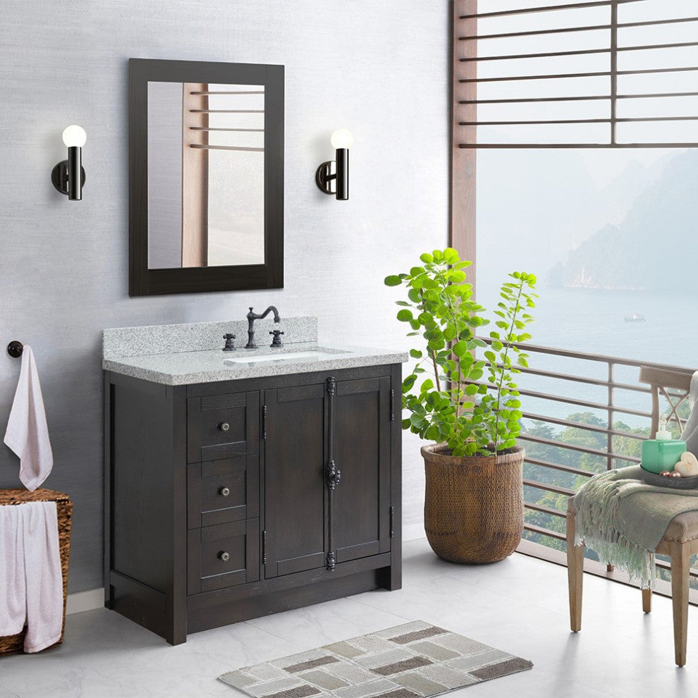 37" Vanity, Brown Ash With Gray Granite Top, Right Doors/Right Rectangle Sink