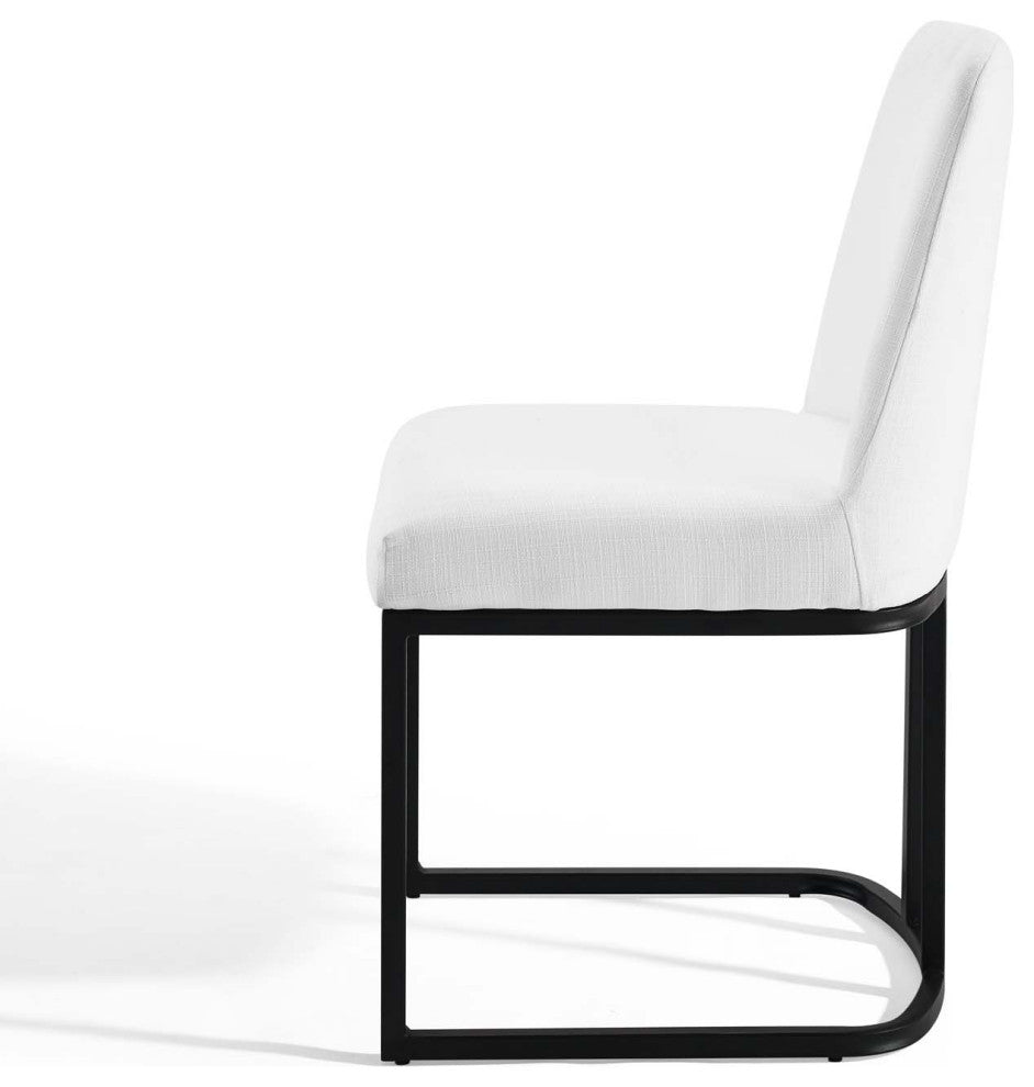 Side Dining Chair, Set of 2, Fabric, Metal, Black White, Cafe Bistro Restaurant