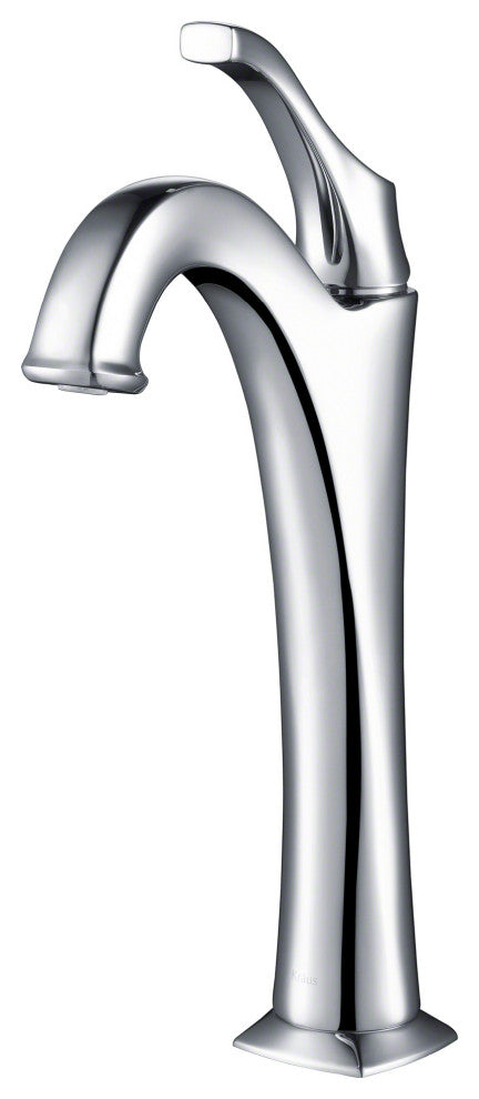 Kraus Arlo Single Handle Vessel Faucet, Pop Up Drain, Chrome, Set of 2