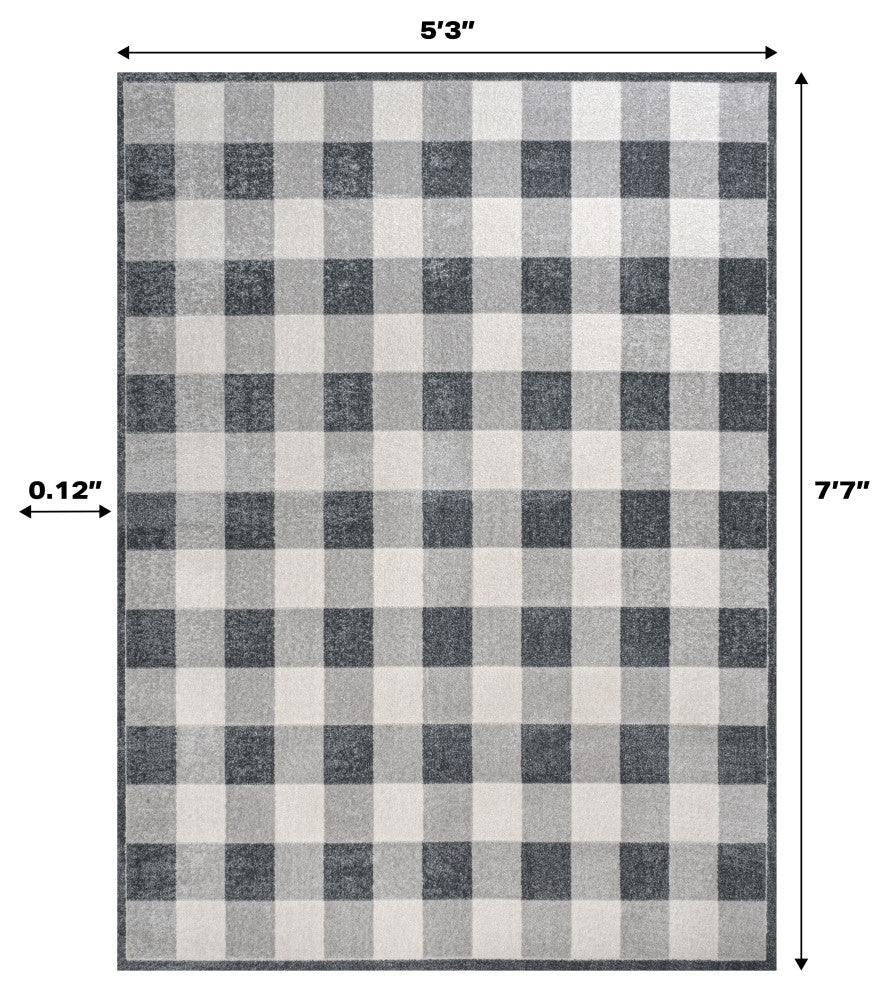 Gradient Plaid Cottage Machine-Washable Light Gray/Dark Gray/Cream 8x10 Area Rug