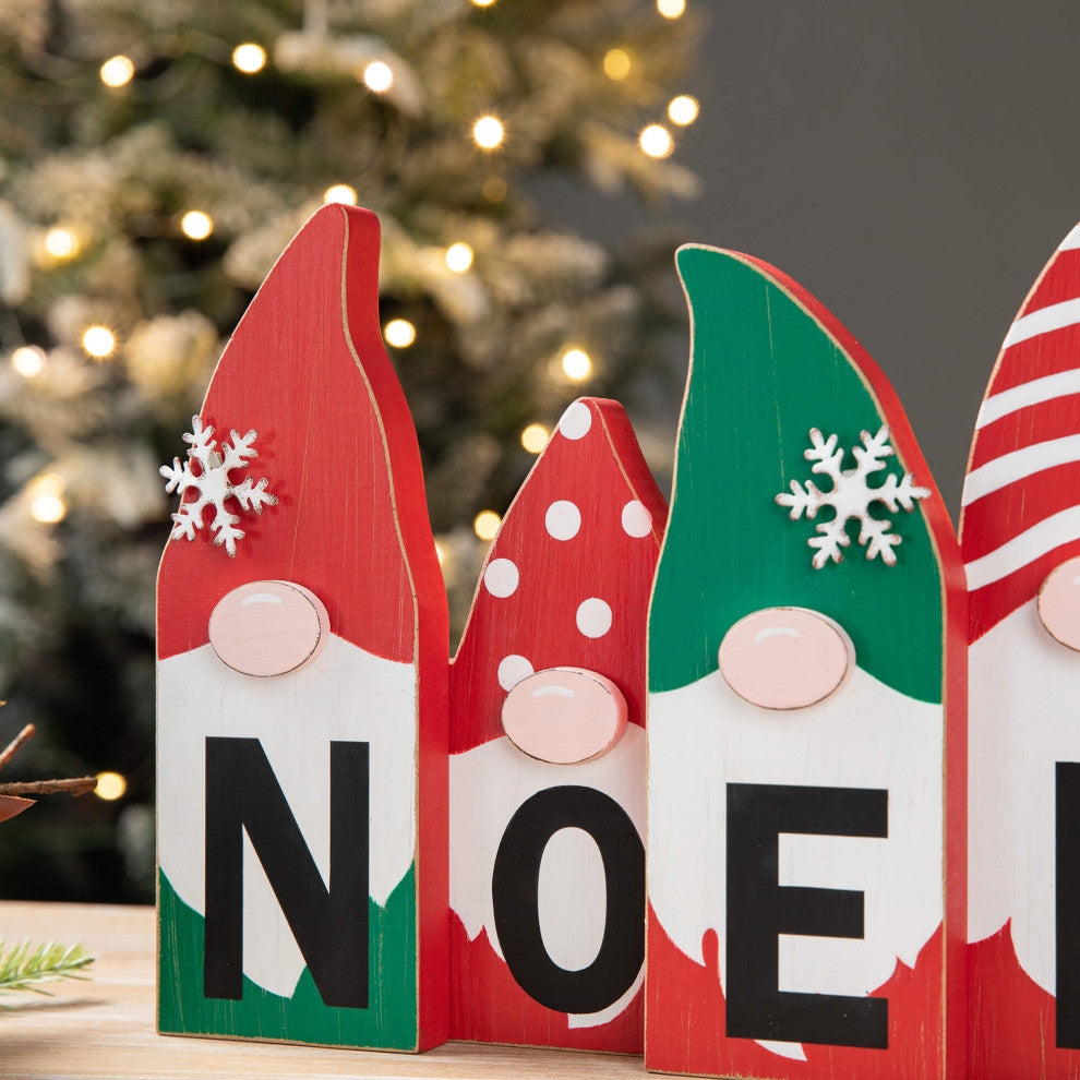 Wooden Christmas Ornament Gnome Family Table Decor, "Noel"