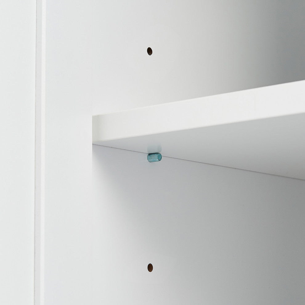 63" Tall Wood 2-door Bath Cabinet, White, Adjustable Shelf