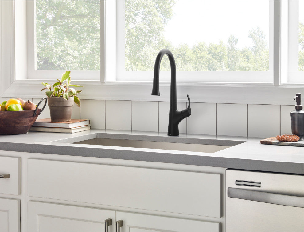 Antioch Single Handle Pull-Down Kitchen Faucet w/ Snapback, Satin Black