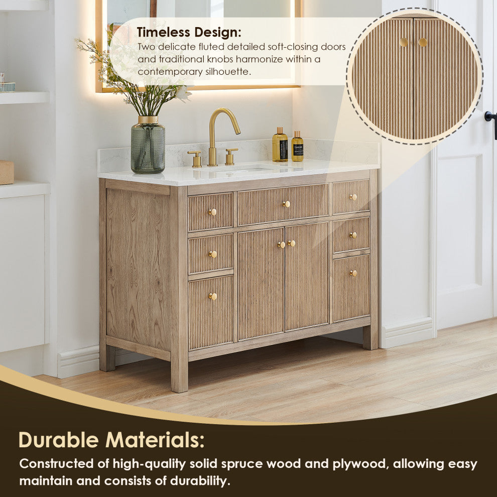 Cerrito Bathroom Vanity, Natural Oak, 48" Single, Without Mirror