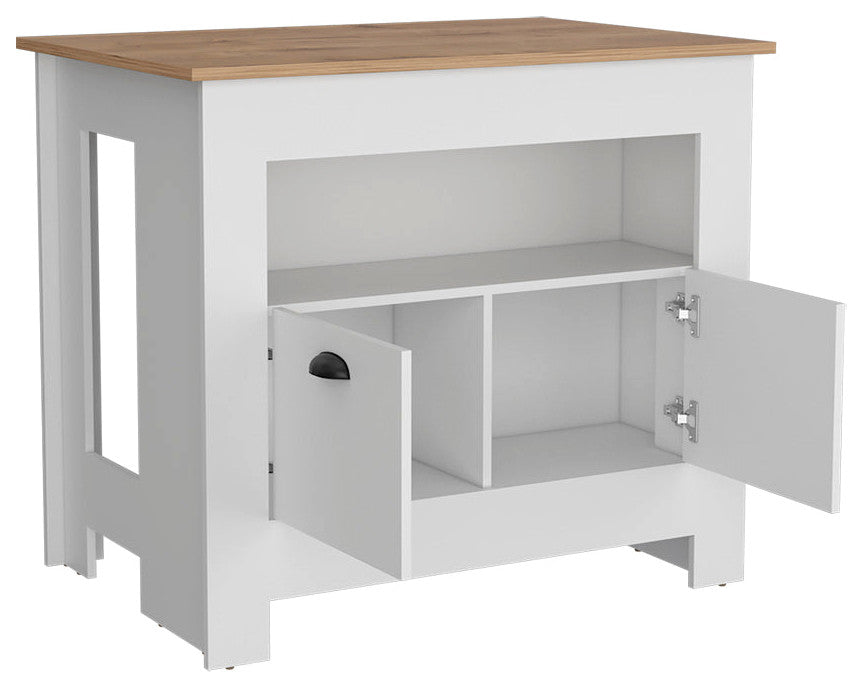 Kitchen Island Geneva, Kitchen, White / Macadamia