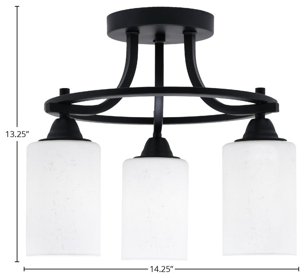 Paramount 3-Light Semi-Flush Light, Matte Black, 4" White Muslin Glass