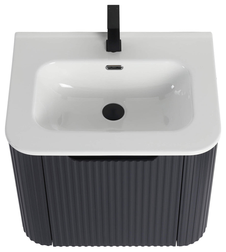 Caskvalley Bath Vanity, Straight Fluted Design Sink Included, Carbon Black, 24"