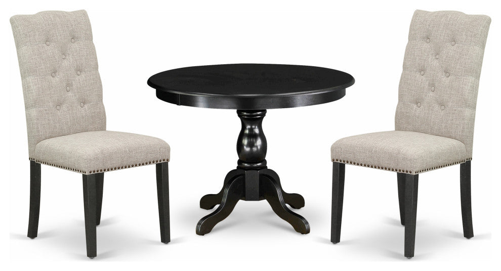3 Pc Kitchen Set, Table, 2 Doeskin Chairs Button Tufted Back