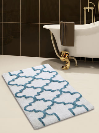 Cotton Dual Color Geometric Pattern Bath Rug, New Blue, 50"x30"