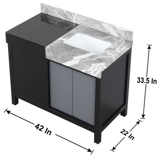 Zilara 42" Black and Grey Vanity, 34" Frameless Mirror