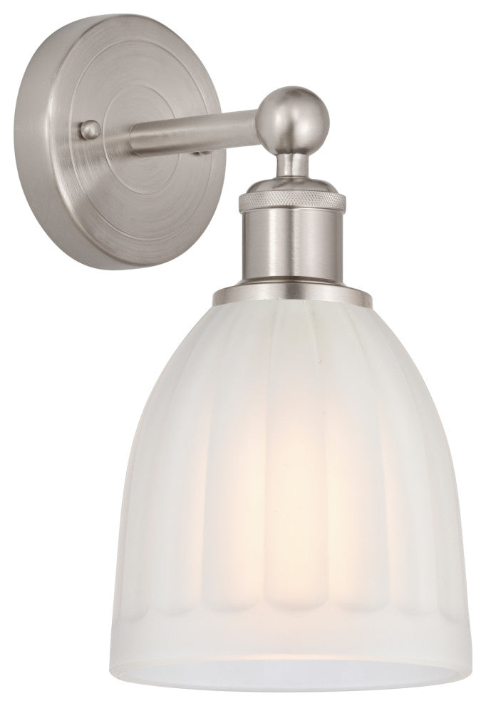 Edison Brookfield 6" Sconce, Brushed Satin Nickel, White Shade