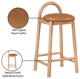 Meridian Furniture Calvin Vegan Leather Stool, Cognac, Natural Finish