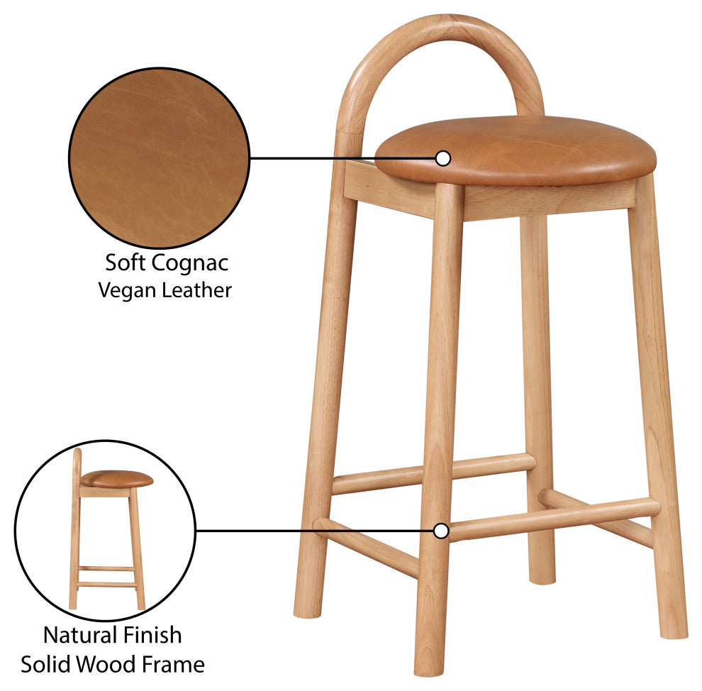 Meridian Furniture Calvin Vegan Leather Stool, Cognac, Natural Finish