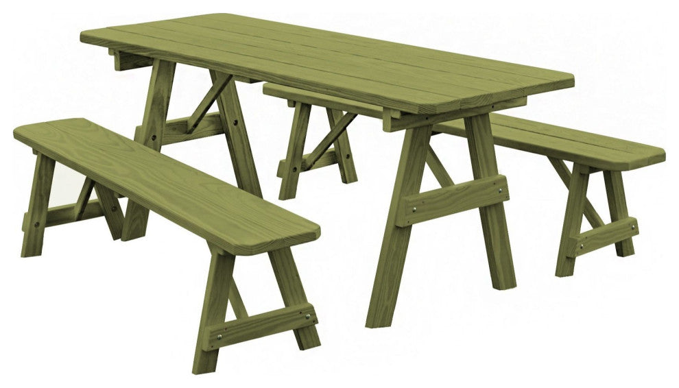 Pine Traditional Table With 2 Benches, Linden Leaf Stain, 6 Foot, 2 Benches