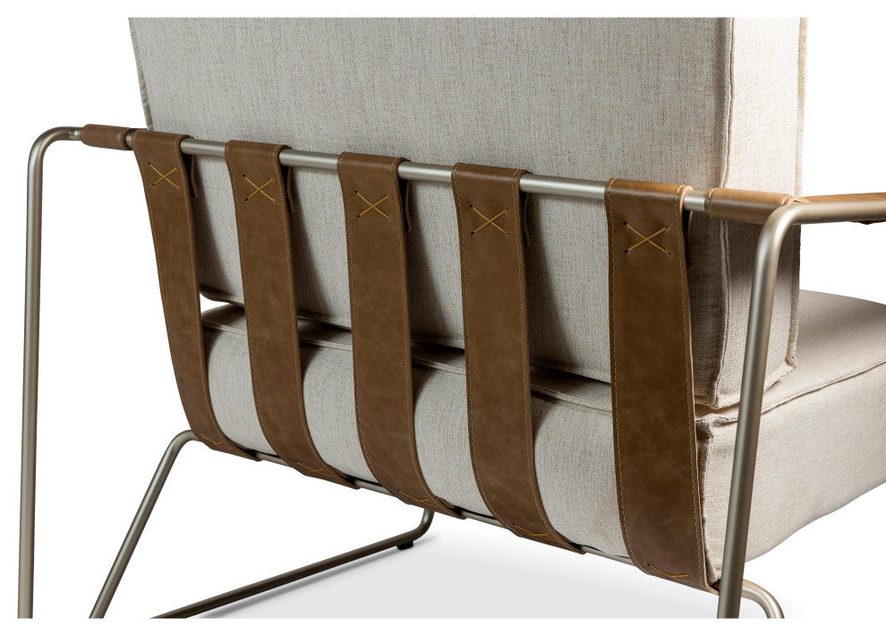 Sampa Arm Chair, Medley Ivory Upholstery, Champagne Frame, Saddle Armrest
