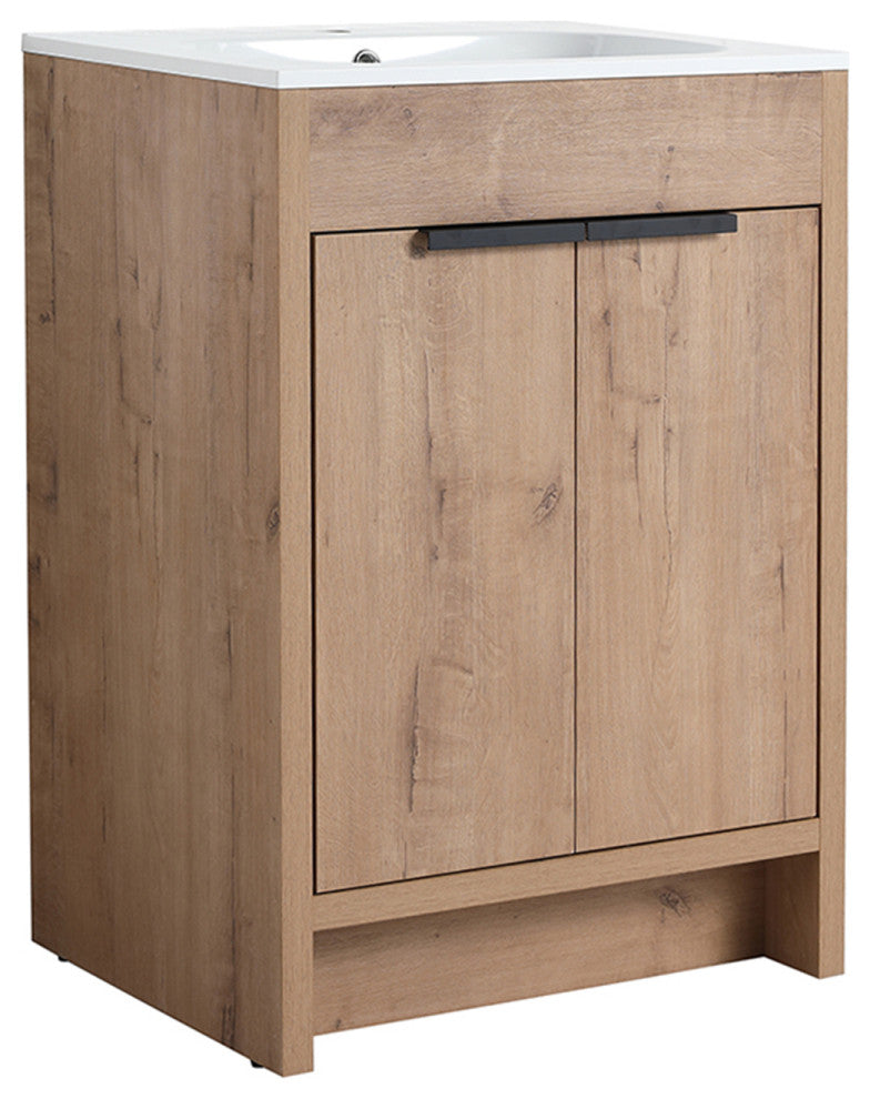 Single Vanity, Neutral Finish With Solid Surface Resin White Sink, 24"