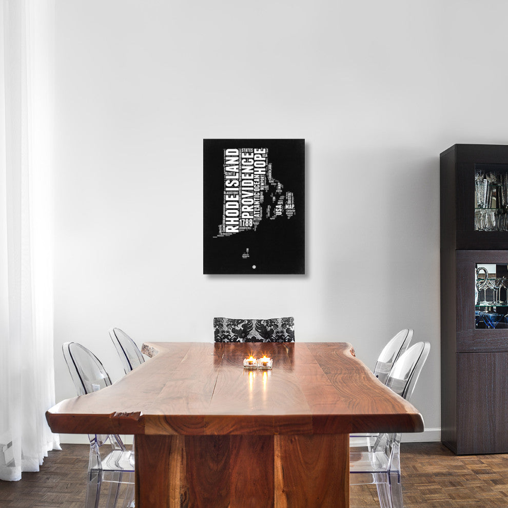 "Rhode Island Black and White Map" Fine Art Print