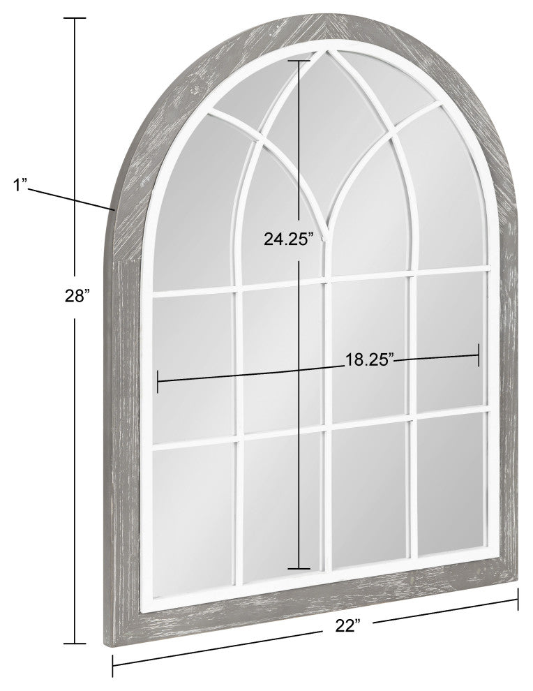 Nola Framed Windowpane Arch Mirror, Gray 22x28